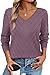 WIHOLL Womens Sweaters Dressy Casual Lightweight Long Sleeve Trendy Fall Tops V Neck Business Casual Outfits Travel Vacation Clothes Soft Cozy Warm Knit Spring Outfits Pullovers Grey Purple M