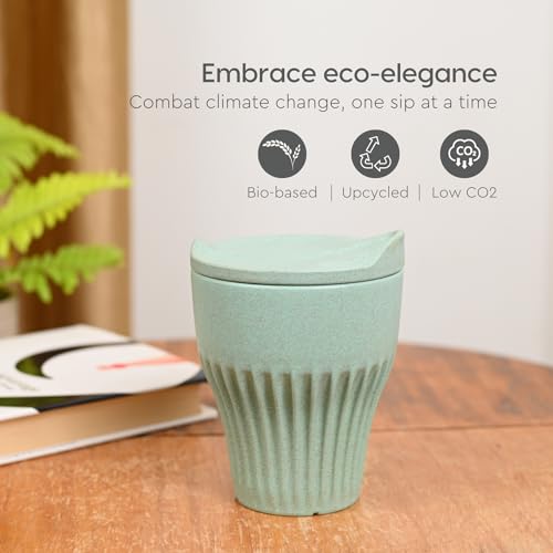 Image of Eha Earth Friendly Rafter Coffee Mug with Lid | Tea Cup Set | 300 ml | Made with Rice Husk | Microwave Safe Mugs for Gifting | 4 Unit | Multi Light