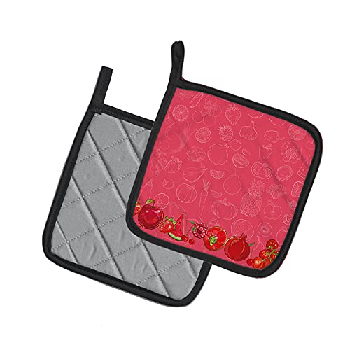 Caroline's Treasures Bb5133Pthd Fruits And Vegetables In Red Pair Of Pot Holders Kitchen Heat Resistant Pot Holders Sets Oven Hot Pads For Cooking Baking Bbq, 7 1/2 X 7 1/2 #TOP1
