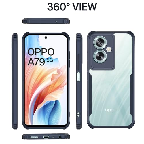 Image of Pikkme Oppo A79 5G Back Cover | Crystal Clear Transparent Back | Ultra Hyrbid | Full Camera Protection | Raised Edge | Bumper Back Case (Blue)