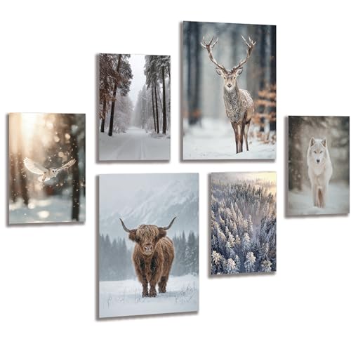 LAVEMA Winter Bilder Wohnzimmer Poster Set Schnee Ästhetische Wanddeko...