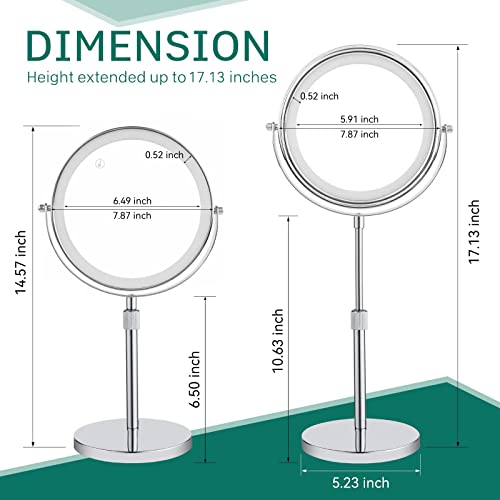 Nicesail Led Lighted Tabletop Makeup Mirror Of 8 Inch, Rechargeable Mirror With Light Of 3 Colors, Brightness Adjustable, Height Adjustable, Double Sided Mirror In Chrome Finish (8 Inch, 7X) #TOP4