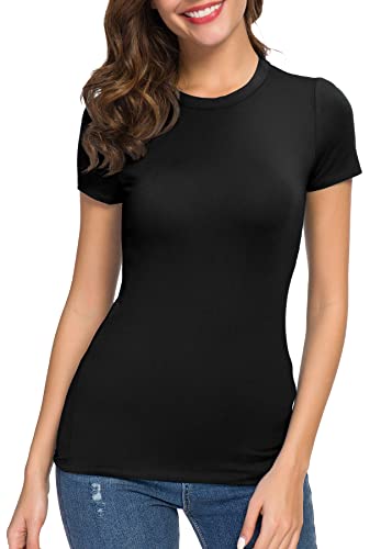 Women's Crewneck Slim Fitted Short Sleeve T-Shirt Stretchy Bodycon Basic Tee Tops4