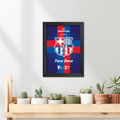 Image of TenorArts Barcelona Poster FCB White Logo Laminated Photo Frame Painting with Matt Finish Black Textures(12 inches x 9inches)