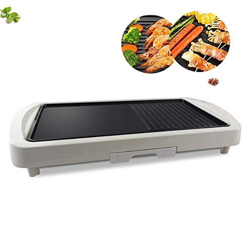 Smokeless Nonstick Teppanyaki Grill Elektrogrill Indoor, 5 Stufen der Temperaturregelung, mit Fettauffangkasten, Indoor Grill Weiß