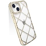 YUYIB スマホケース 対応 iPhone15 クリア ケース 透明 メッキ加工 きらきら ブリンブリン チェック柄 ソフト TPU かわいい ディズニー キャラクター 衝撃吸収 女性 人気 ストラップ穴あり おしゃれ ブランド アイフォン15 携帯カバー (ゴールド, iPhone 15)