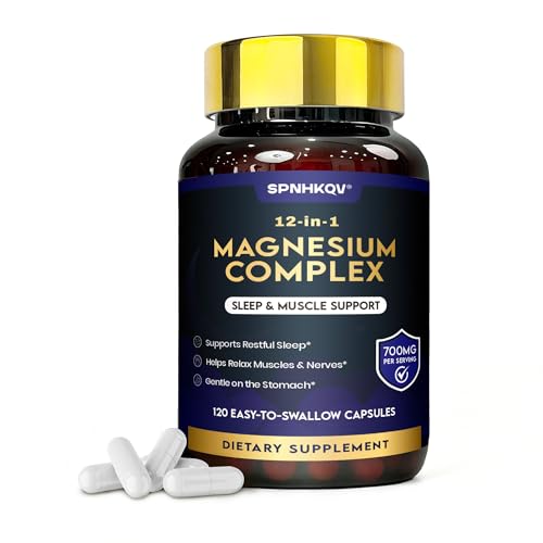 SPNHKQV Magnesium 12-in-1 Complex Supplement 700mg High Absorption Magnesium Glycinate Capsules for Women & Men Muscle Nerve & Sleep Support 120 Vegan Capsules