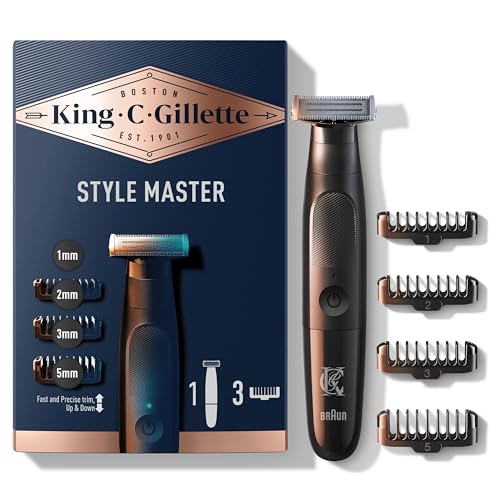 King C. Gillette Rasoio Elettrico Barba Style Master, Tecnologia Centercut per Offrire Profondità, Lama Affilata per 6 Mesi, 4 Pettini Regolatori Intercambiabili, Regolabarba Uomo Impermeabile