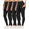 YOUNGCHARM 4 Pack Leggings with Pockets for Women,High Waist Tummy Control Workout Yoga Pants