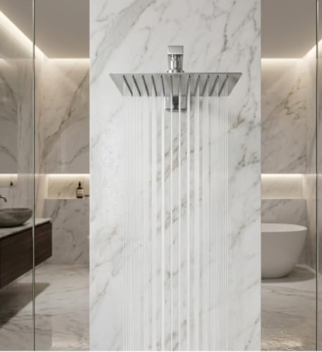 Image of ALTURAS Stainless Steel Square Overhead Shower Rain Shower Head for Bathroom With Arm (8in shower with 18in arm)