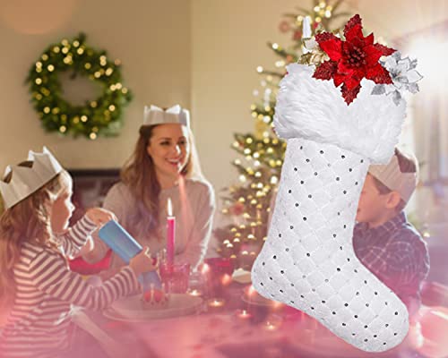 White Christmas Stocking For White Christmas Decoration, White Faux Fur Stocking For Christmas With Glitter Sequins For Xmas Hanging Decoration (2Pcs Of White Stocking) #TOP3
