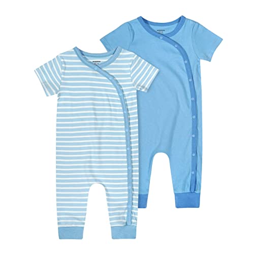 Image of Teach Leanbh Baby Boys Girls 2 Pack Footless Pajamas Cotton Short Sleeve Side Snap Romper Jumpsuit Sleep and Play