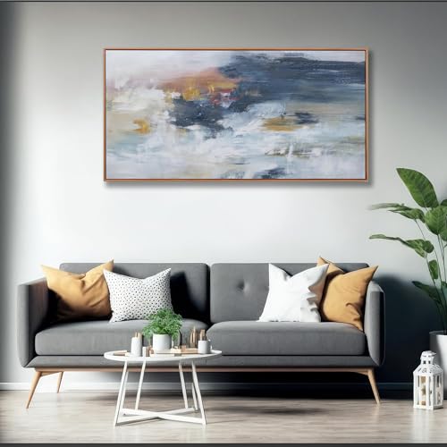 Abstract Canvas Wall Art Large Modern Framed Artwork Blue White 58" x 29" by ELEVATED IMPRESSION - Used condition - Image 6