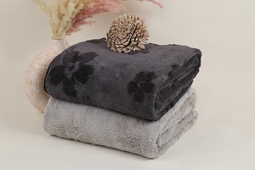Image of HANKER Ultra Luxury Large /Full Size Plush Bath Towel | Set of 2 | Black and Gray Super, Very Soft On Skin, Luxurious Fabric, Pure Polyamide, 70x140cm, 500GSM