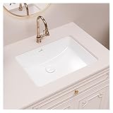 SmartSylva Unterbau Waschbecken mit Überlauf 46 x 35.6 cm weiße Keramik modernes rechteckiges Design
