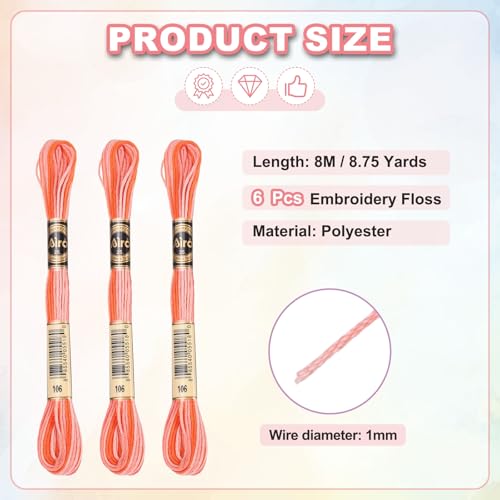 Image of PATIKIL 6 Skeins Embroidery Floss, Polyester Embroidery Threads Bracelets String for Cross-Stitch Hand Embroidery, Orange Red