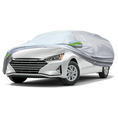 Image of AUQDD 6-Layers Premium Sedan Car Cover Waterproof All Weather Weatherproof UV Sun Protection Snow Dust Storm Resistant Outdoor Exterior Custom Form-Fit Full Padded Car Cover with Straps 178 inch-189 inch K2