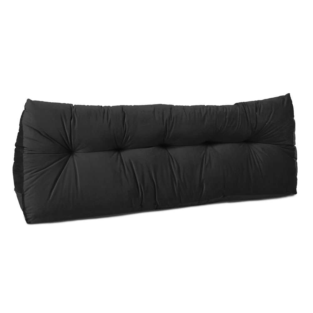 Lancashire Textiles Black 20 X 50 X 150Cm (King Bed) Luxury Velvet Triangular Wedge Bedroom Headboard Cushion - Headboard Bolster Support Pillow For Bed, Sofa, Chair - Made In Britain