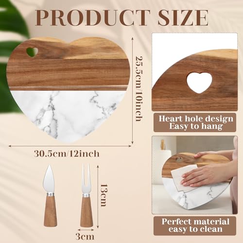 Tabla de cortar corazón mármol y madera 12 pulgadas miniatura 2
