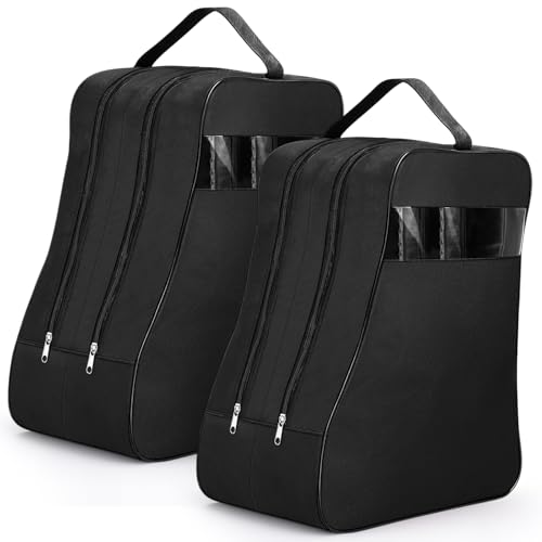Aliceset 2 Pcs Black Boot Bags for Cowboy Two Separate Compartments Boots Portable Storage Bag for Travel Long Tube Shoes Bags Men Tall Shoe with Handle for Home Travel