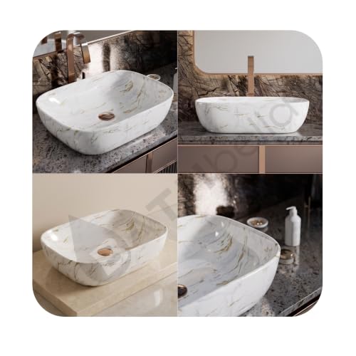 Image of Designer Ceramic Wash Basin For Bathroom | Over Counter Bathroom Basin | Counter Top Bathroom Sink | Wash Basin For Restaurant, Hotel (18 x13 x 5 Inch) (121)