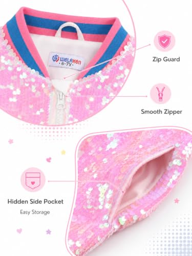 Image of WELAKEN Unicorn Sequin Jacket for Girls Kids Toddler Sparkle Zipper Bomber Jacket with Pockets