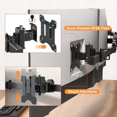 Triple Monitor Wall-Mount for 17"-32" Screens - Adjustable Heavy Duty Three Wall Monitor Mount with Cable Management, Space-saving,Tilt, Swivel, Rotation, VESA 75/100 mm, Max 15.4lbs per Screen, Black by Putilsen Mount - Image 5