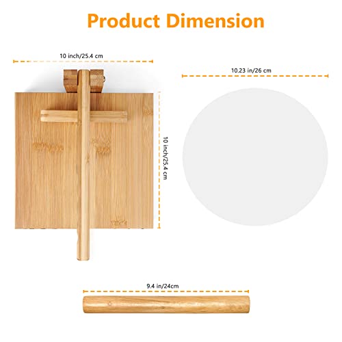 Tortilla Press10 Inch Roti Maker With Rolling Pin Large Bamboo Wood Tortilla Maker With 10 Pieces Parchment Paper Quesadilla Maker For Homemade Tortilla, Roti, Empanadas #TOP2