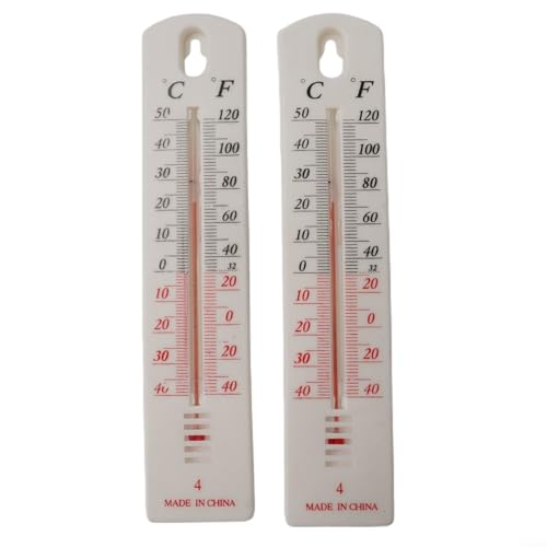 Pumixiy Wandthermometer für Innen- und Außenbereich, Temperaturanzeige für Zuhause, Büro, Garten, Gewächshaus, Wintergarten, Doppelskala, Celsius, Fahrenheit, leicht ablesbar, weißer Kunststoff (2