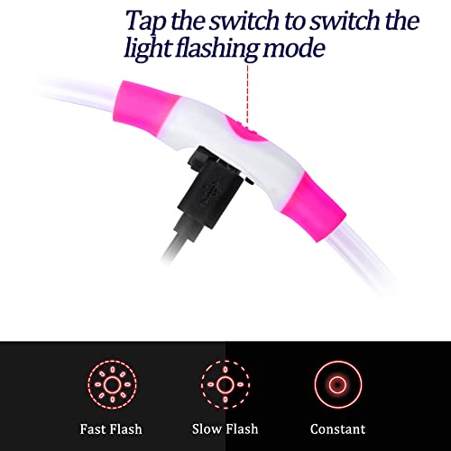 Coolzon LED Leuchthalsband Hundehalsband Aufladbar, Wasserdicht Halsband Hund 3 Modi, Leuchtband Hund Halsband Längenverstellbareres Super Helle Kalsband Katze und Hunde Klein Groß Mittel, Rosa