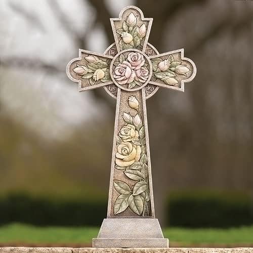 Joseph's Studio by Roman, Garden Statuary Collection, 26 H Garden Cross with Roses, Home Décor, Devout Gift, Prayerful Inspiration (13x5x12)