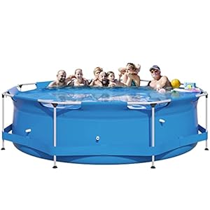 Zwembad met metalen frame, rond bovengronds zwembad voor achtertuin buiten, blauw, filterpomp is niet inbegrepen