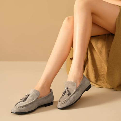 Image of BEAU TODAY Suede Tassel Loafers for Women, Slip On Flats Shoes Women Comfortable, Lightweight Ladies Loafers Shoes Dress Casual Business Driving Moccasins for Work