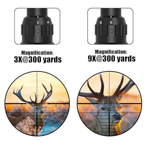 UUQ 3-9×40 Rifle Scope with Gun Laser, Red/Green Illumination, and Rangefinder Reticle - for Hunting, Airsoft, and Pellet Guns,Waterproof and Fog-Proof,Fits 20mm Free Mounts,Includes Batteries