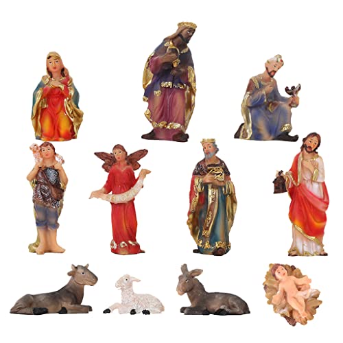 11 Pieces Nativity Scene Figurine Set Christmas Crib Baby Holy Family Statues Religious Figures Manger Resin Sculpture Tabletop Decoration