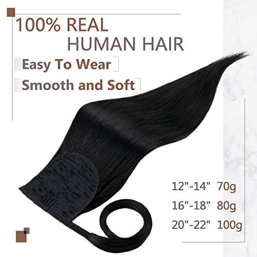 RUNATURE Ponytail Extension Human Hair Black Real Hair Ponytail Extensions Jet Black Real Hair Ponytail Extensions 18 Inch 100 Gram #1 - Image 3