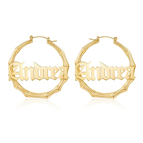 Wamantic Personalisierte Namens-Creolen für Frauen, individueller Name Bambus Ohrringe für Teenager Mädchen, individuelle große Creolen Modischer Tropfen-Schmuck Cover