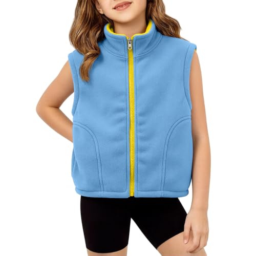 Kids Boys Girls Fleece Vest Toddler Sleeveless Zip-Up Jacket Blue 5-6T | Soft Sherpa, Color Block, Full Zip, Stand Collar Outwear, Lightweight Mid-Layer for Fall Winter, School Outdoor Daily Wear - image 2