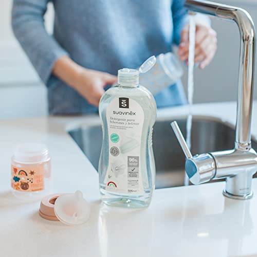 Suavinex, Detergente para Biberones y Tetinas. Limpia biberones, tetinas, chupetes y accesorios. Sin perfume. No deja residuos. Textura Gel. 82% Ingredientes de Origen Natural. 500 ml - imagen 6