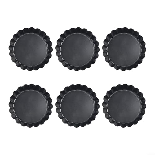6Pcs Mini Tart Pans Set 4 Inch Quiche Pans with Removable Bottom, Non-Stick Carbon Steel Bakeware for Pizza, Cake, Roast Chicken, Heat Resistant, Easy Clean, Black
