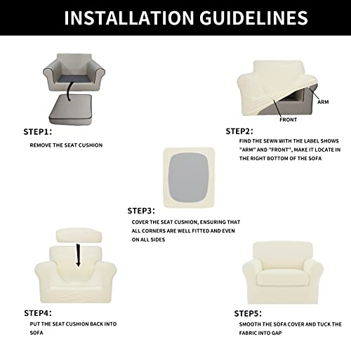 Easy-Going 2 Pieces Fleece Stretch Chair Sofa Slipcover Washable Sofa Couch Cover, Spandex Soft Fitted Furniture Protector, Kids, Pet, Dog (Chair, Ivory) #TOP5