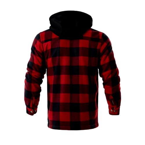 Image of TanBridge Men's Cotton Plaid Shirts Jacket Full Zip Fleece Flannel Sherpa Lined Hoodies Heavyweight Hoodies Jacket for Men