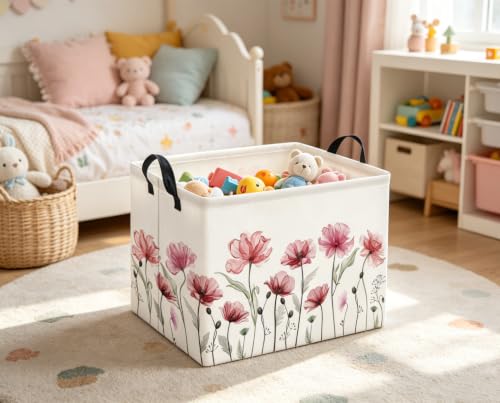 Image of Rectangular Valentines Basket for Women Girls Storage Bin Organizer Box Shelf Room Decor(Silk Flower)