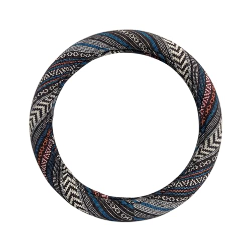 Universal 15inch Ethnic Style Baja Blanket Steering Wheel Cover with Coarse Flax Cloth and Sweat Absorption Anti Slip Car Wrap (Boho Dark)
