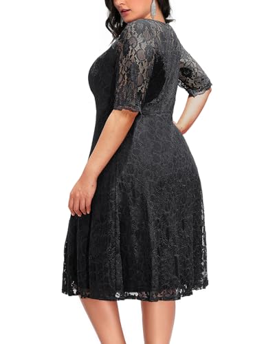 Women's Plus Size Wedding Guest Bridal Shower Semi Formal Cocktail Party Lace V Neck Midi Dress4