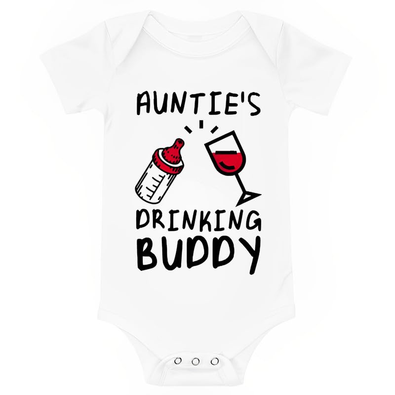 SHUYINICE Auntie's Drinking Buddy Macacão fofo para bebês meninos meninas macacão de peça única engraçado tia recém-nascido bodies, Branco, 9 Months