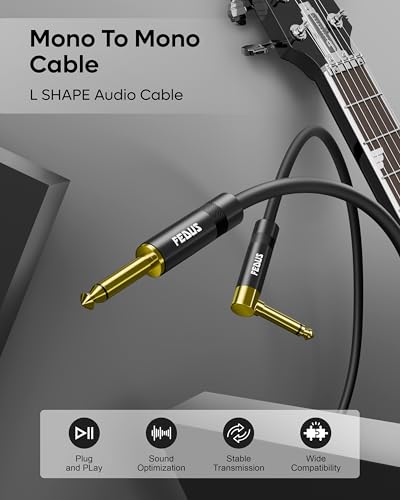 Image of FEDUS Maestro Pro 1 /4 Inch Guitar Cable 1.5 Meter, 6.35mm TS Mono L-Shape Right Angle Audio Cord for Electric Bass, Acoustic Guitar, Amplifier, Keyboard & Mixer, Heavy Duty Nylon Braided, Gold Plated