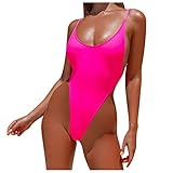  OIKAY Damen Badeanzug Essential Endurance Plus Medalist One Piece Damen V-Ausschnitt String Bikini Monokini Badeanzug Bademode Badebekleidung(YD Pink,M)