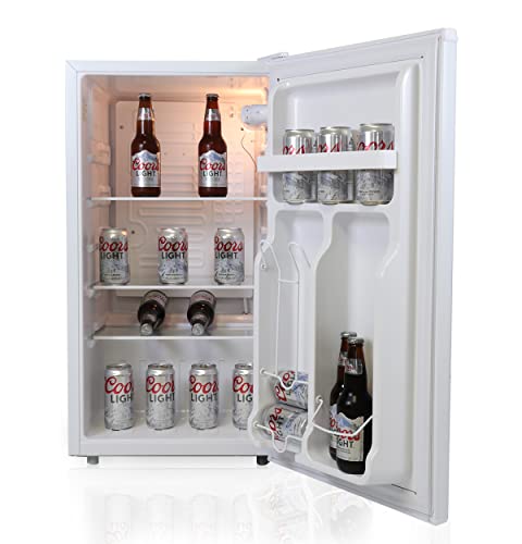 Coors Light Rocky Mountain 3.2 Cu Ft (90L) Refrigerator Compact Fridge Bottle Opener White Space Saving Flat Back Design Reversible Door Adjustable Temperature Control Tempered Glass Shelves Office Rv #TOP1