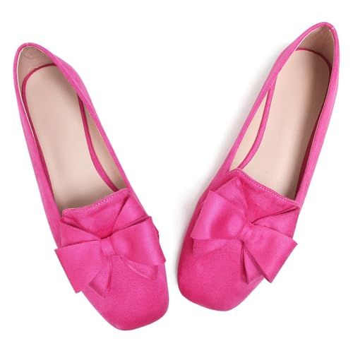 Image of WENJIAZHIZHI Square Toe Bow Ballet Slip-On | Classic Suede Finish,Chic Bow Detail,Effortless Everyday Style,Wedding Party Office,Plus Size Available